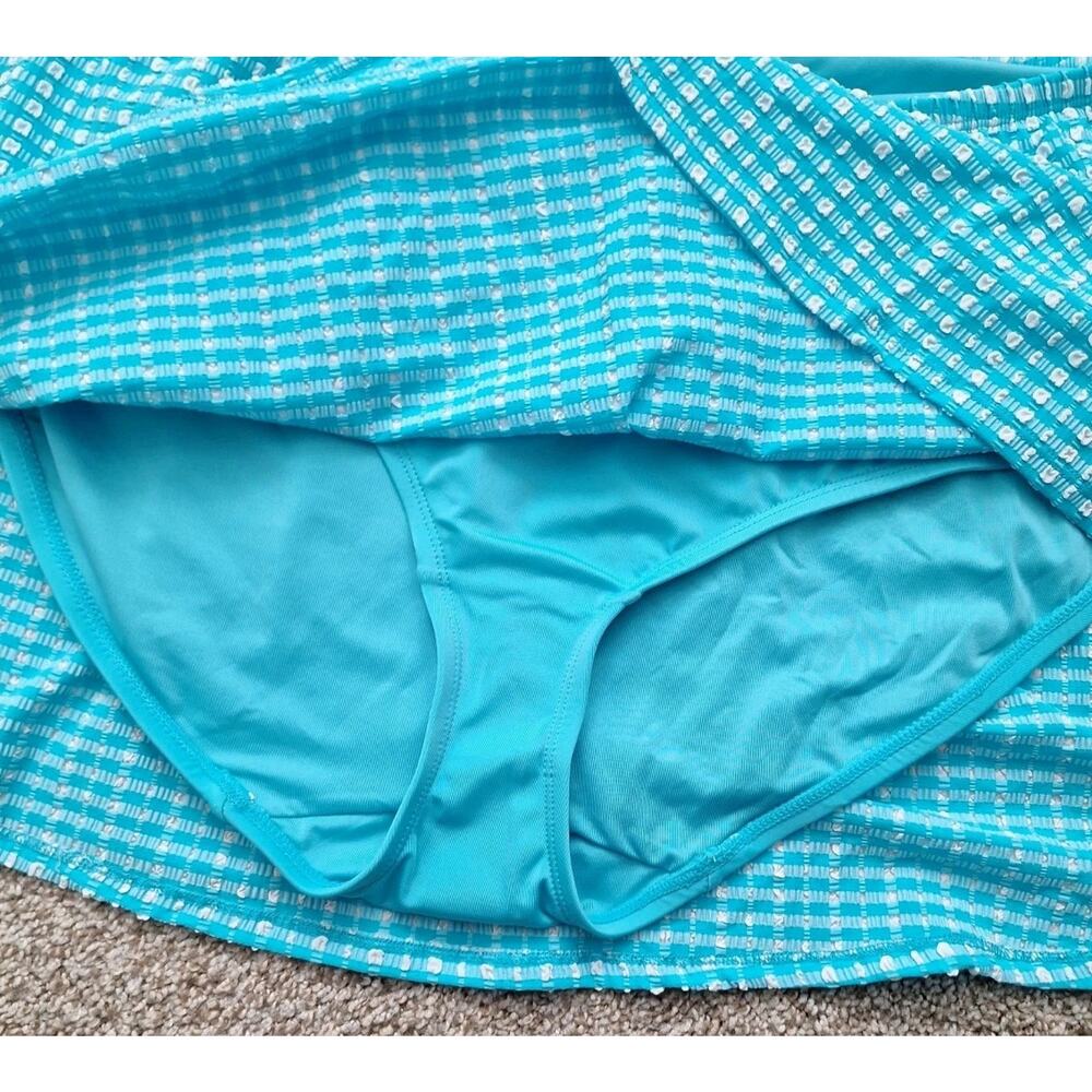Lane Bryant Teal Gingham Balconette Tankini Top 42C and Swim Skirt 24 Set - Picture 9 of 12